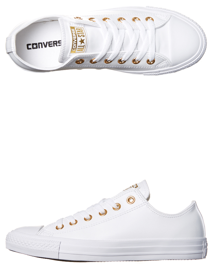 women's white and gold converse