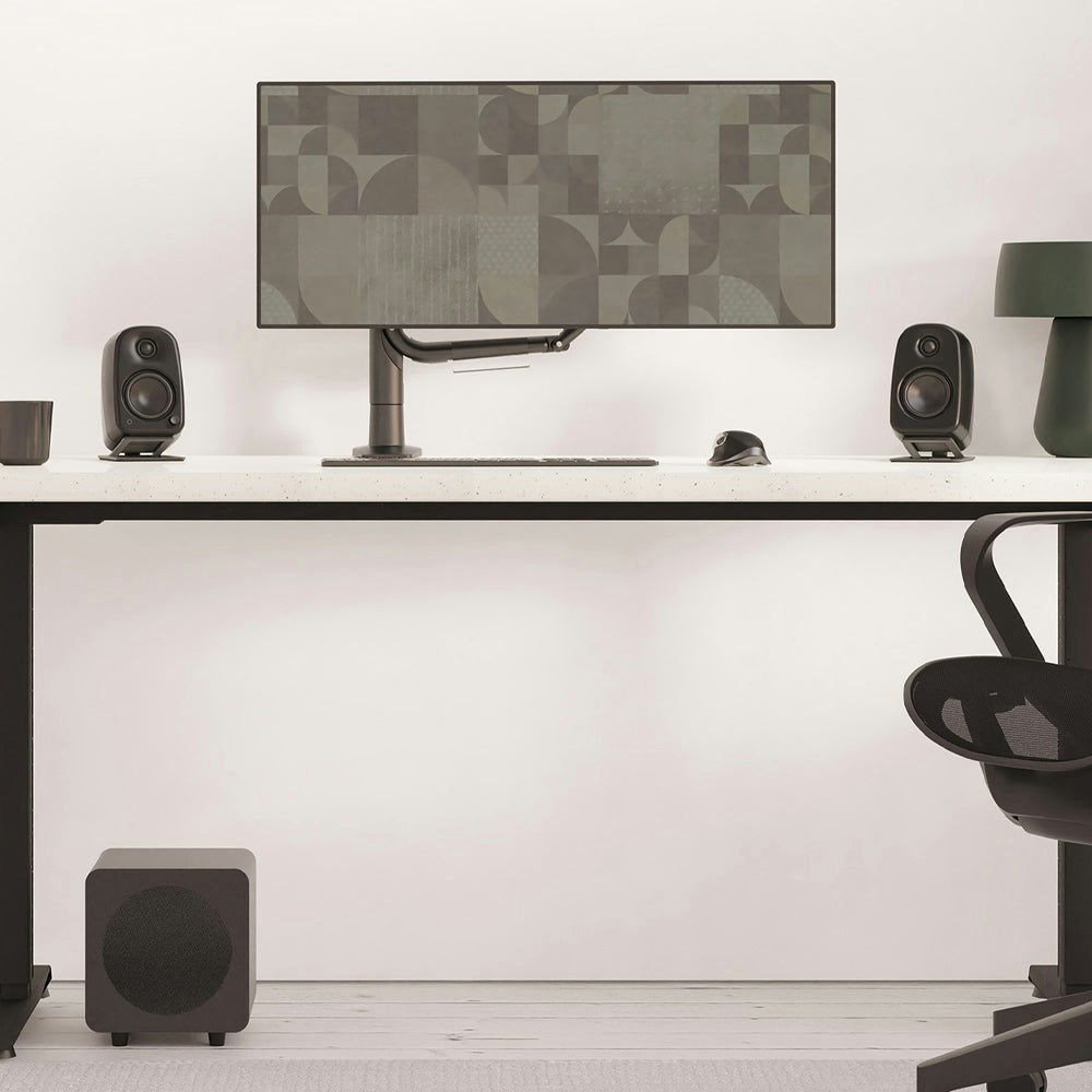 Kanto UKI 100W Desktop Speakers with Bluetooth, USB-C, Headphone out, Pumice (Speckled Brown), Pair