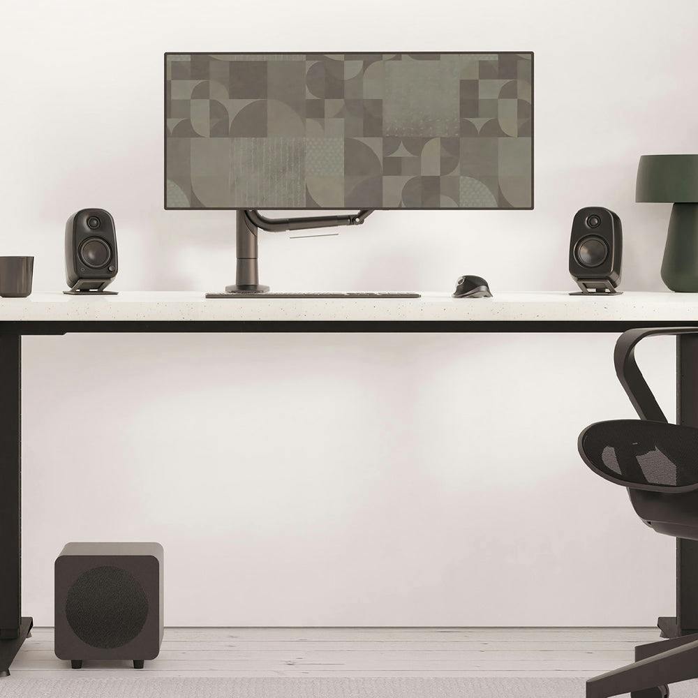 Kanto UKI 100W Desktop Speakers with Bluetooth, USB-C, Headphone out, Pumice (Speckled Brown), Pair