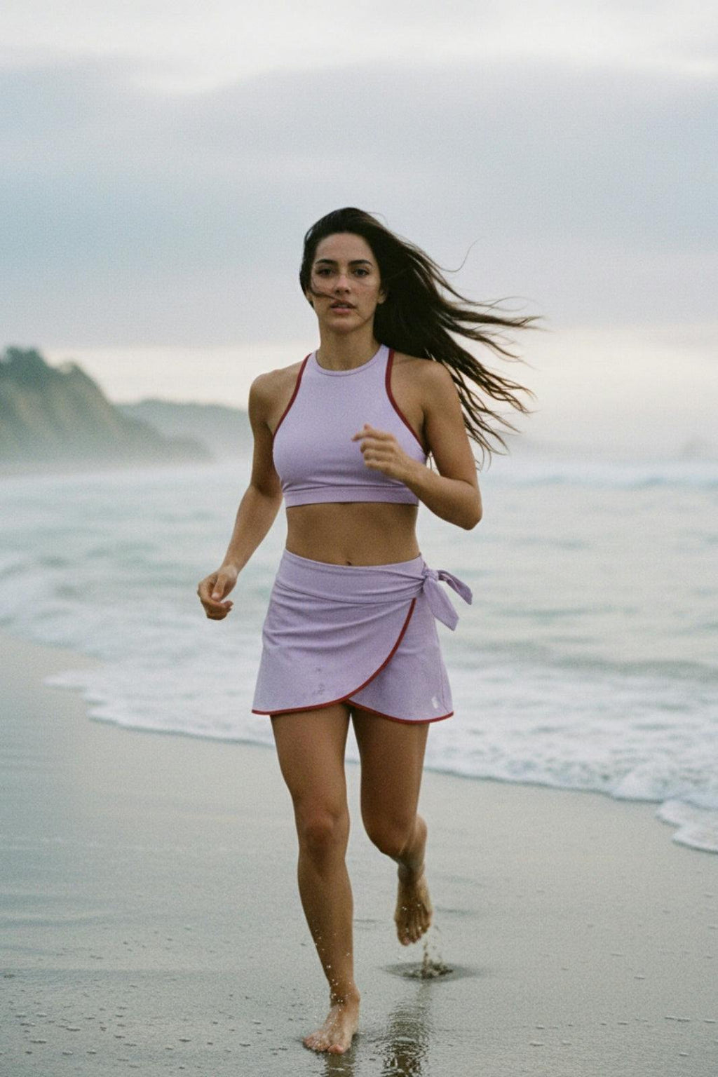 Bikini Top Racerfront Tie ― Lilac / Red