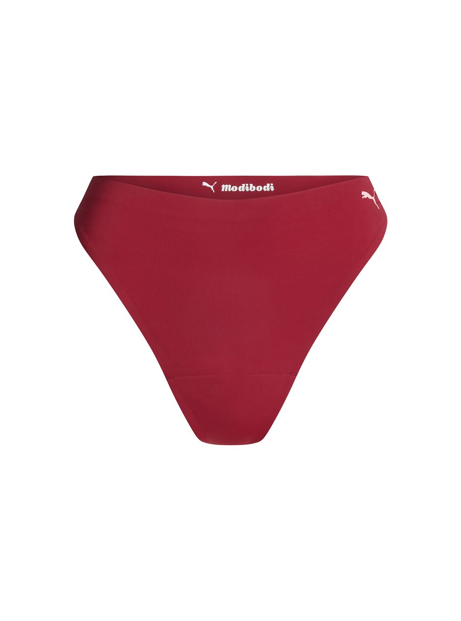 Puma X Modibodi Seamfree Active Hi Waist Period Thong Light Absorbency Caramelised Red