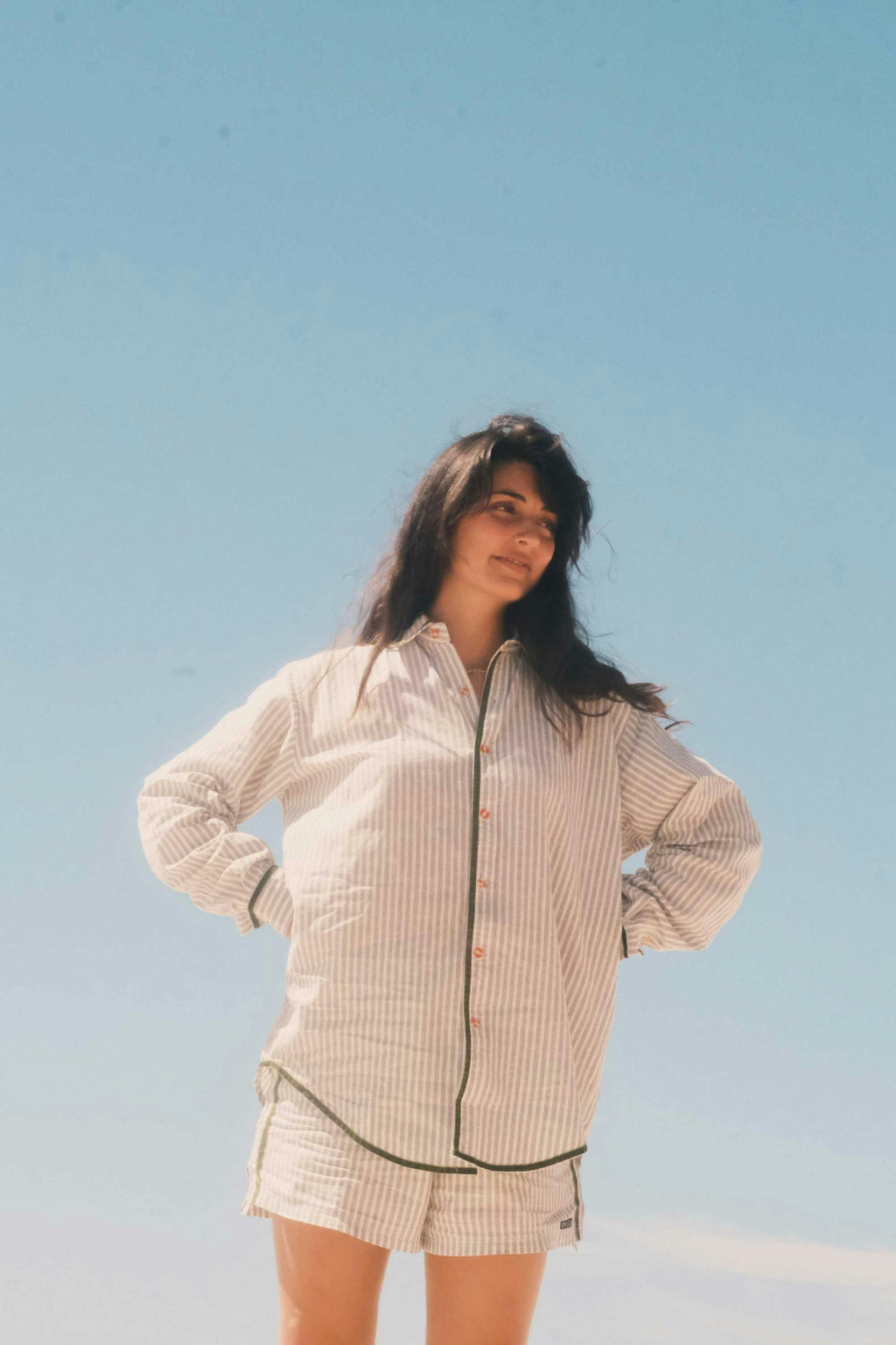 PJ Shirt in Green Velvet Stripe