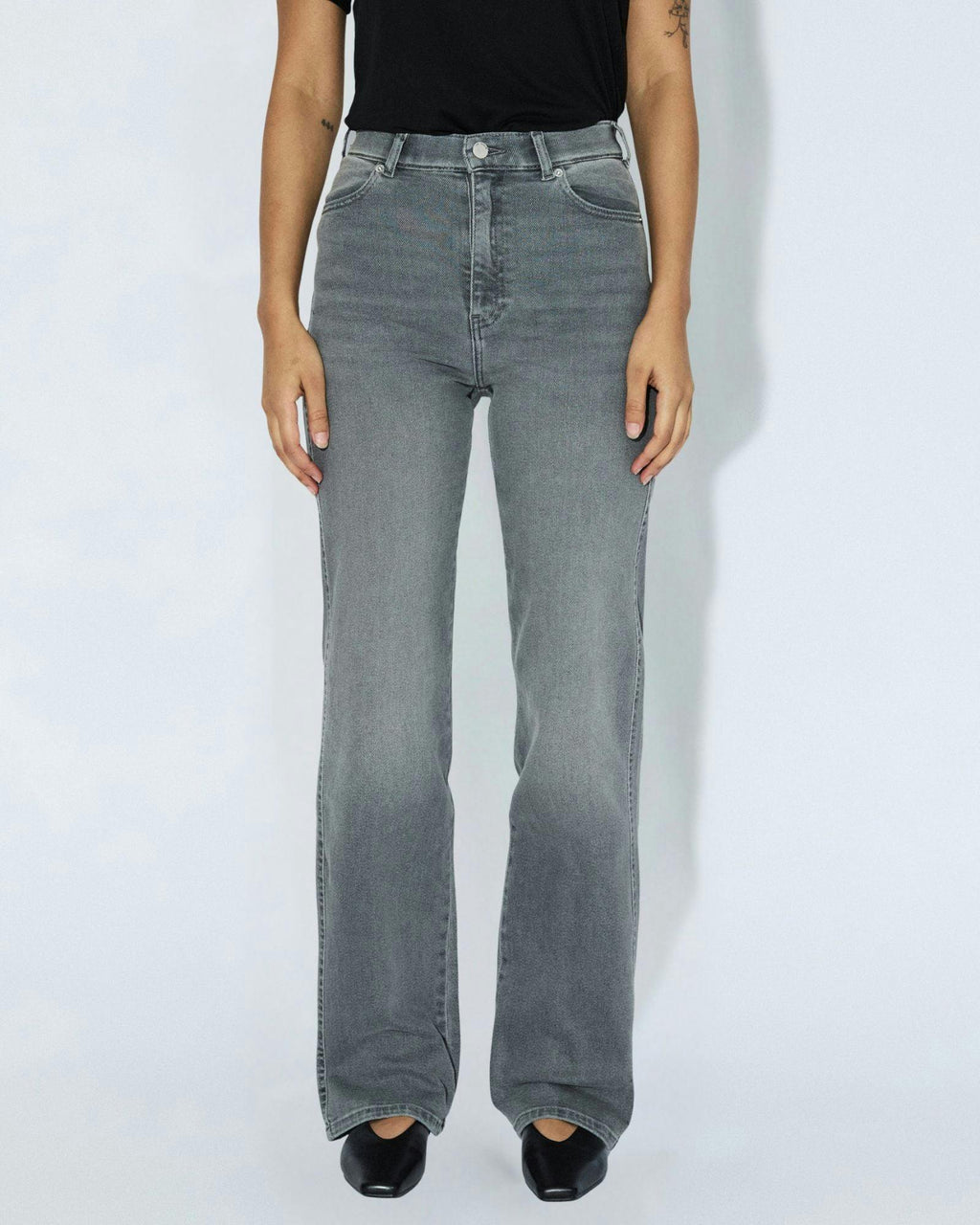Moxy High Straight Jeans - Washed Light Grey Used