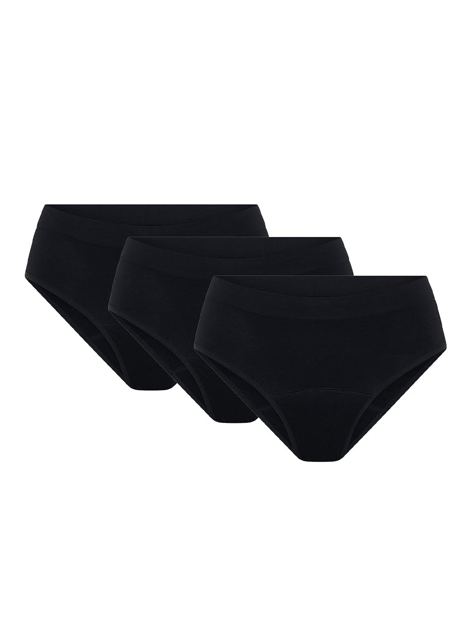 Soft Stretch Seamless Period Underwear Bikini Brief Moderate Absorbency 3 Pack Black