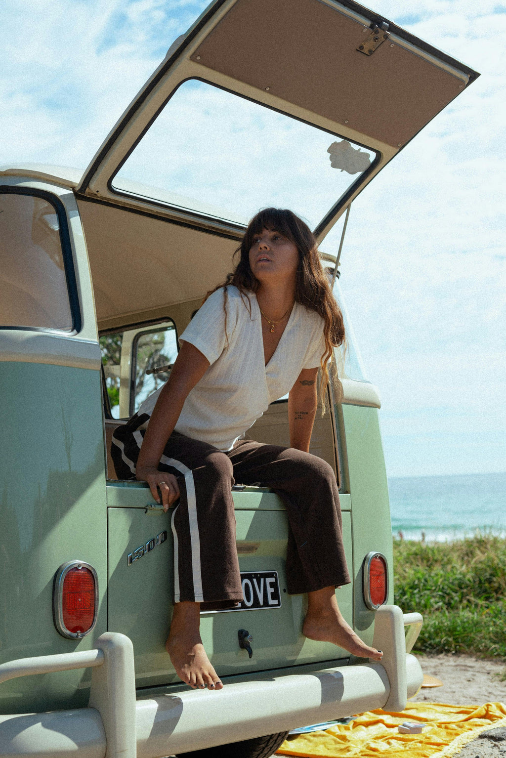 Mila Wrap Top in Oat Pointelle