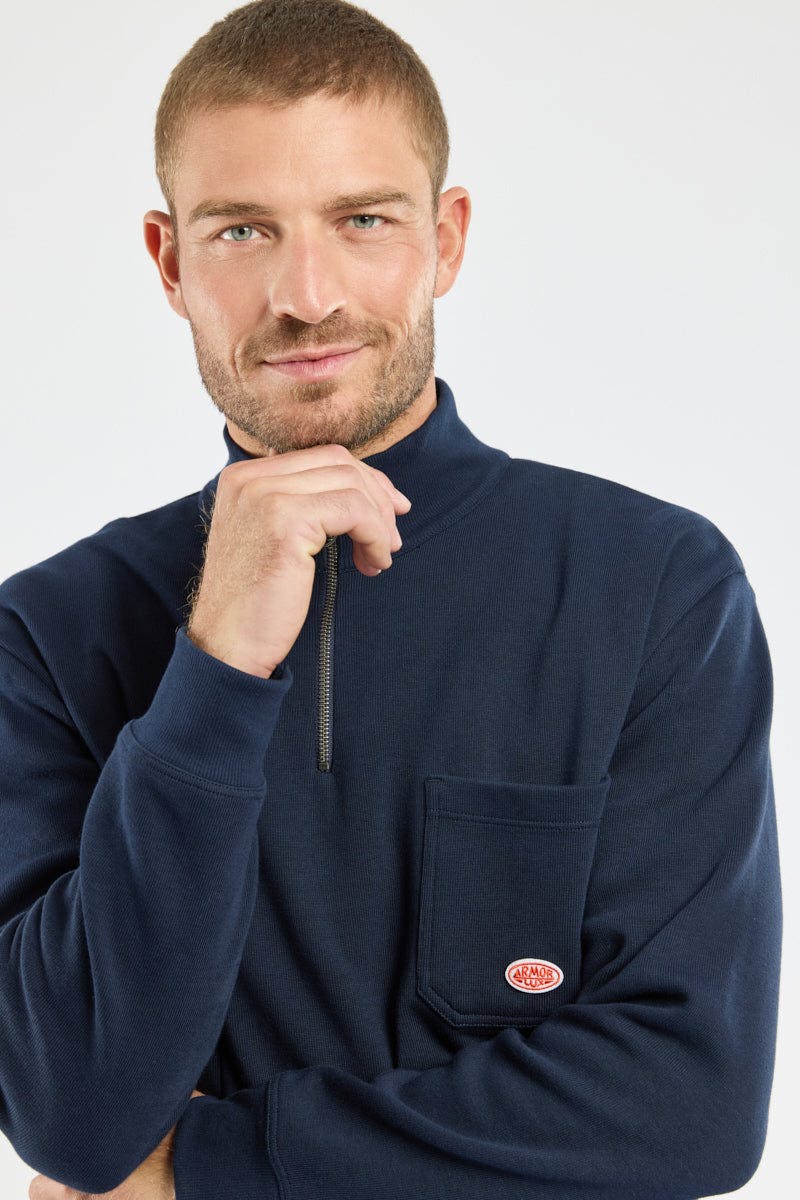 Armor Lux Heritage Cotton Quarter Zip in Navy