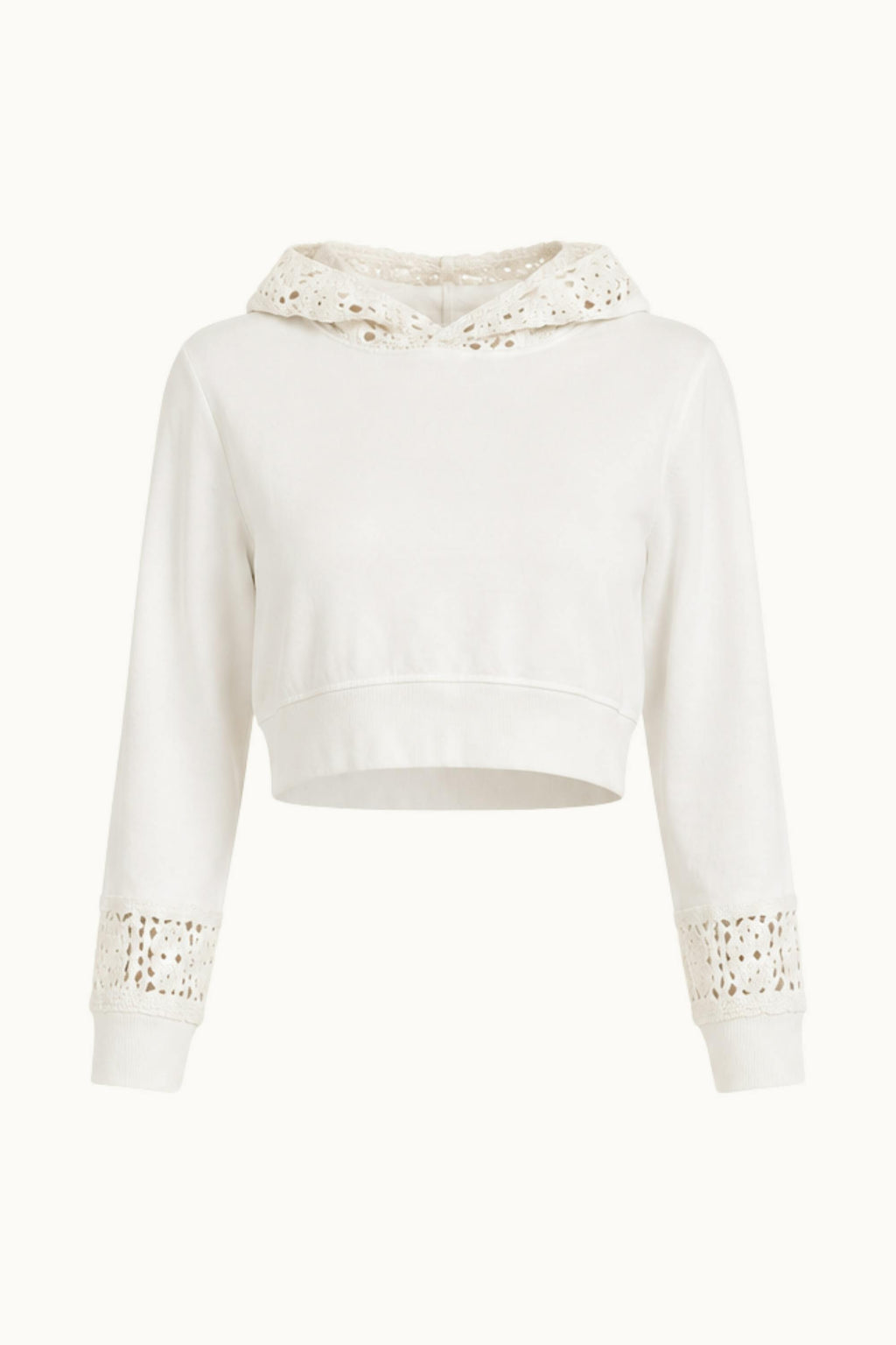 DRIFT CROCHET HOODIE TOP - CREAM
