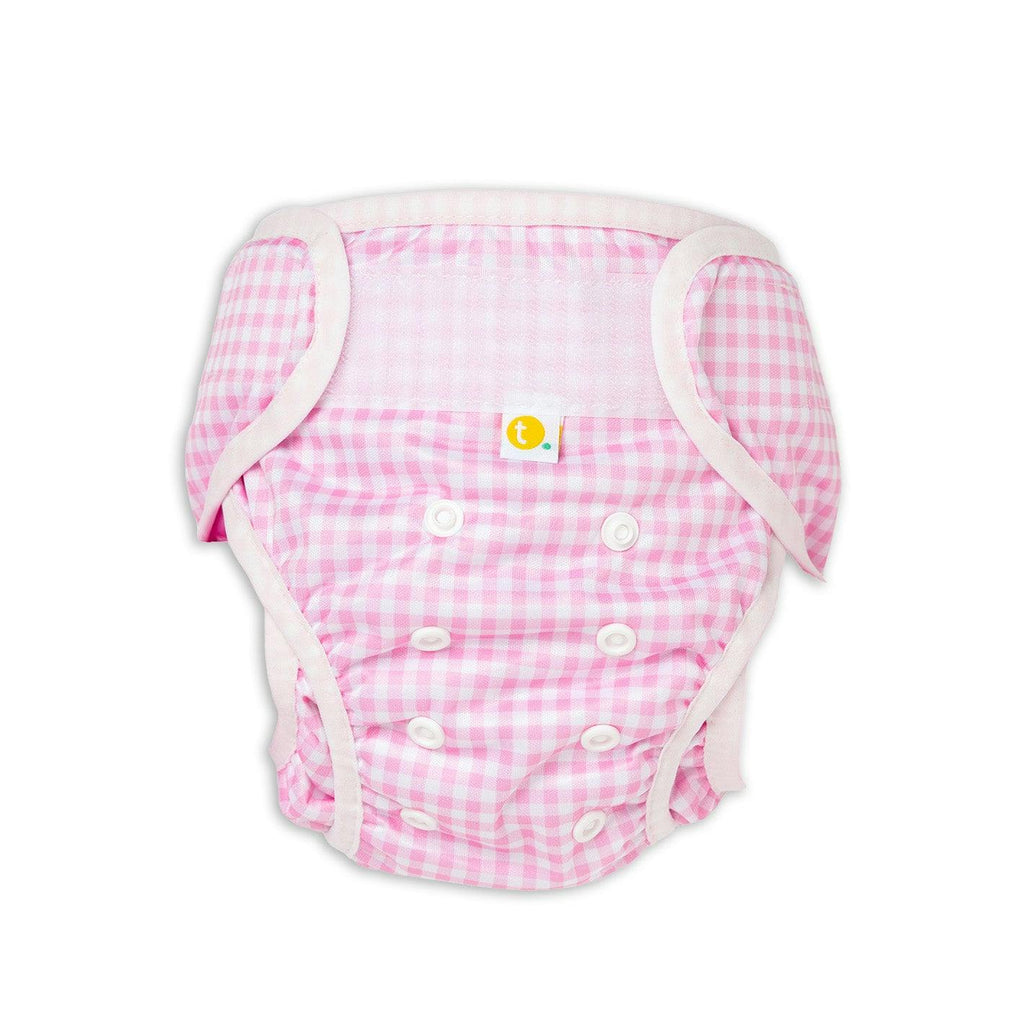 Adjustable Reusable Swim Nappy and Wet Bag - Pink Gingham Check