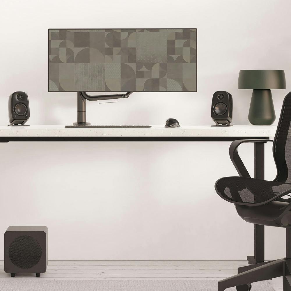 Kanto UKI 100W Desktop Speakers with Bluetooth, USB-C, Headphone out, Onyx (Matte Black), Pair