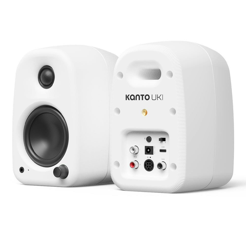 Kanto UKI 100W Desktop Speakers with Bluetooth, USB-C, Headphone out, Chalk (Matte White), Pair