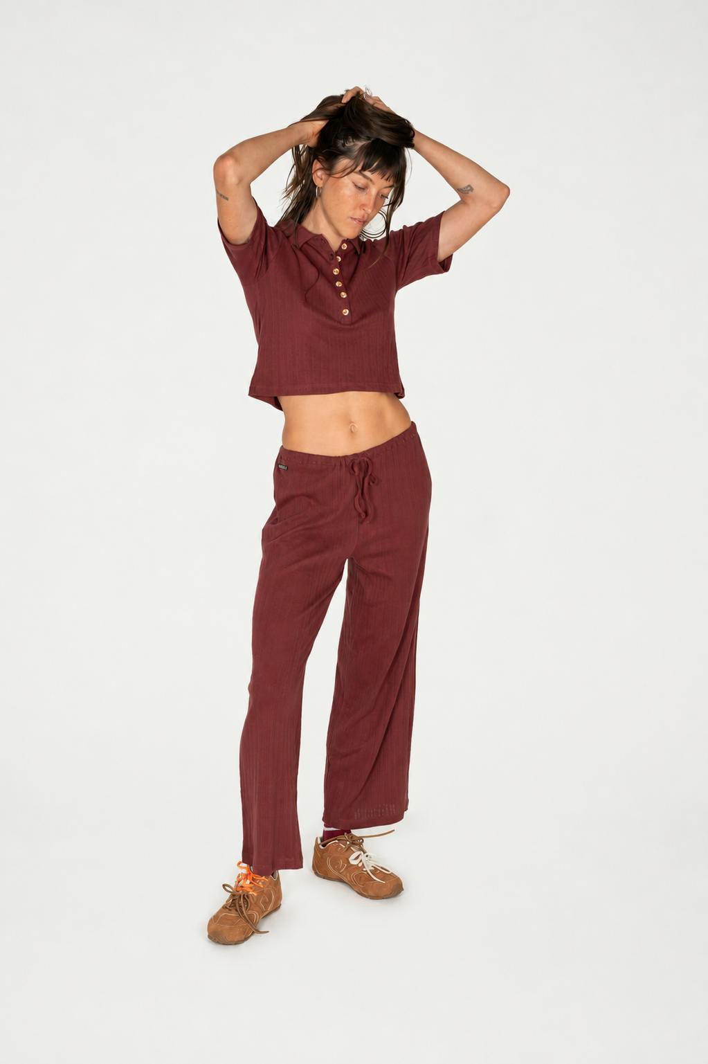 Beach Pj Pointelle Pants in Burgundy
