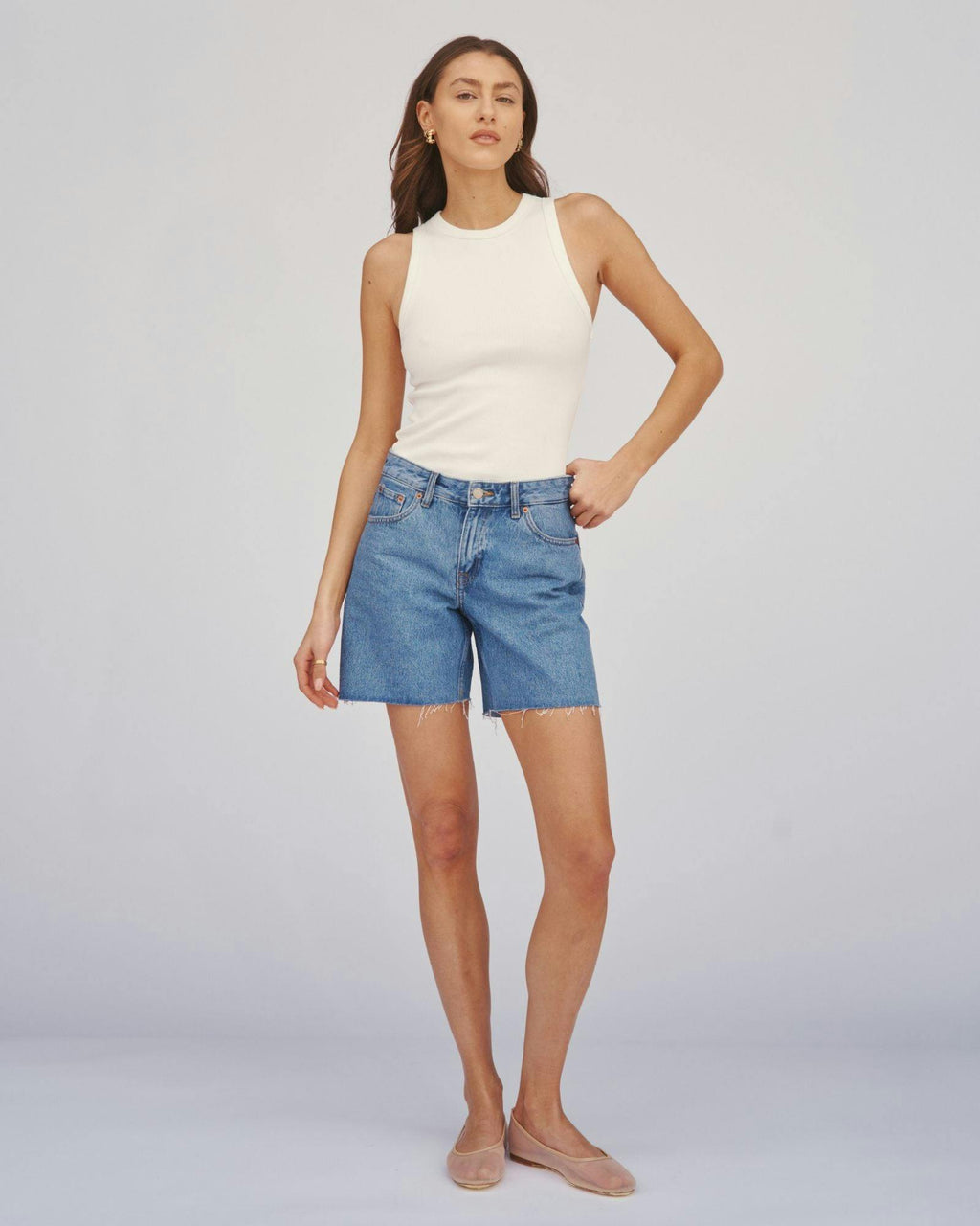 Hill Shorts - Stream Sky Retro Raw Hem