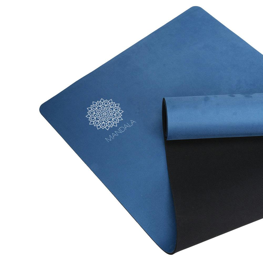 Mandala Yoga Mat Premium Bundle, Includes Yoga Mat 188cm H x 61cm W, Yoga Strap & Steel Hydration Bottle - Midnight Blue