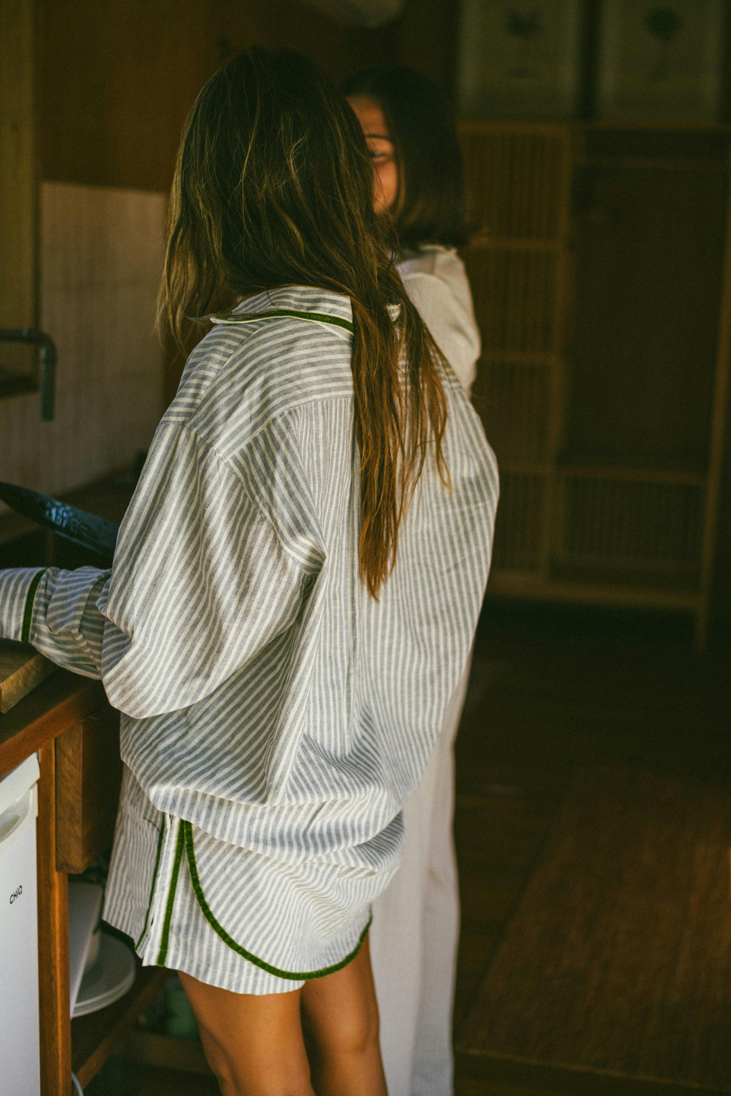 PJ Shirt in Green Velvet Stripe