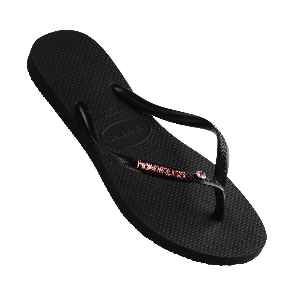 Slim Metal Logo Crystal Thongs