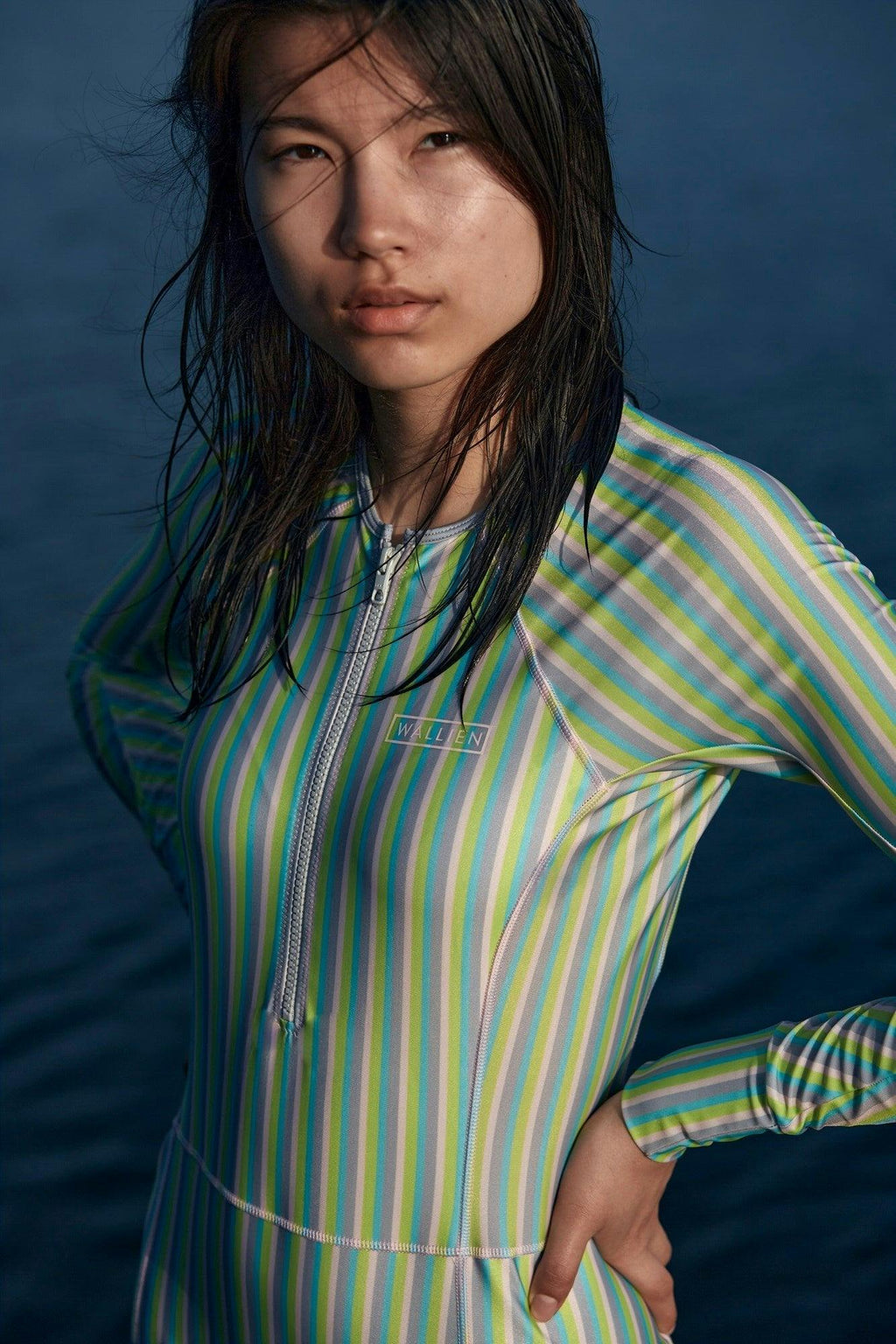 One Piece Swimsuit Longsleeve - Multi Color Stripe