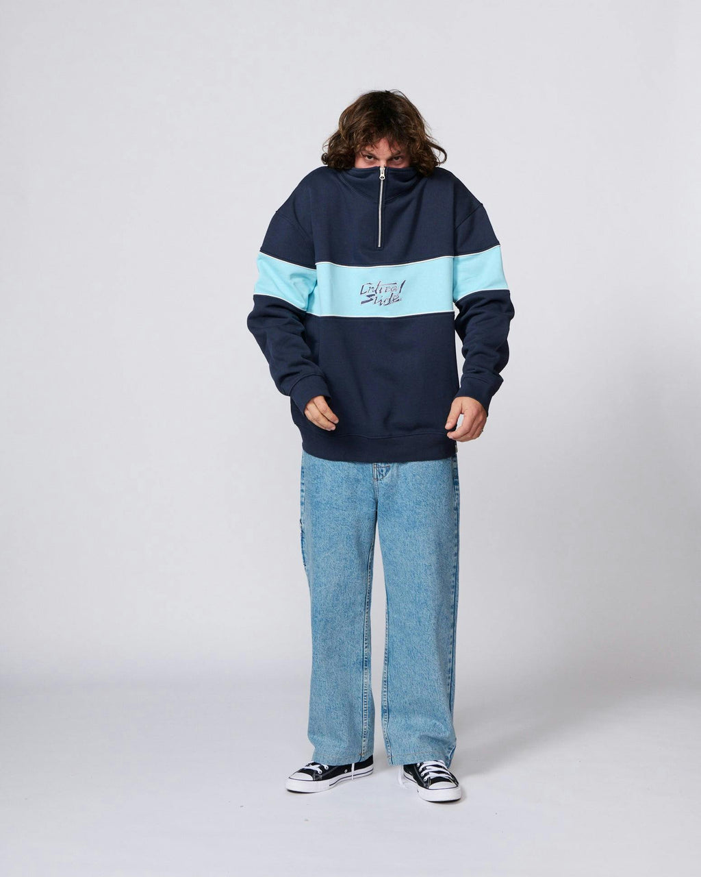 Buzzed Panel 1/4 Zip Crew - Blue