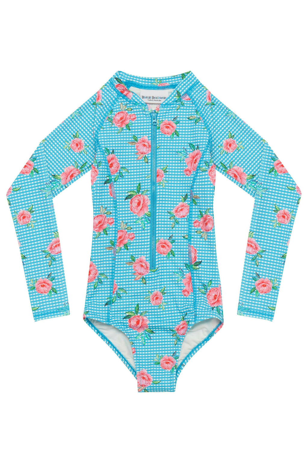 Long sleeve surf swimsuit with matching Beach Hat - Vacation Time print