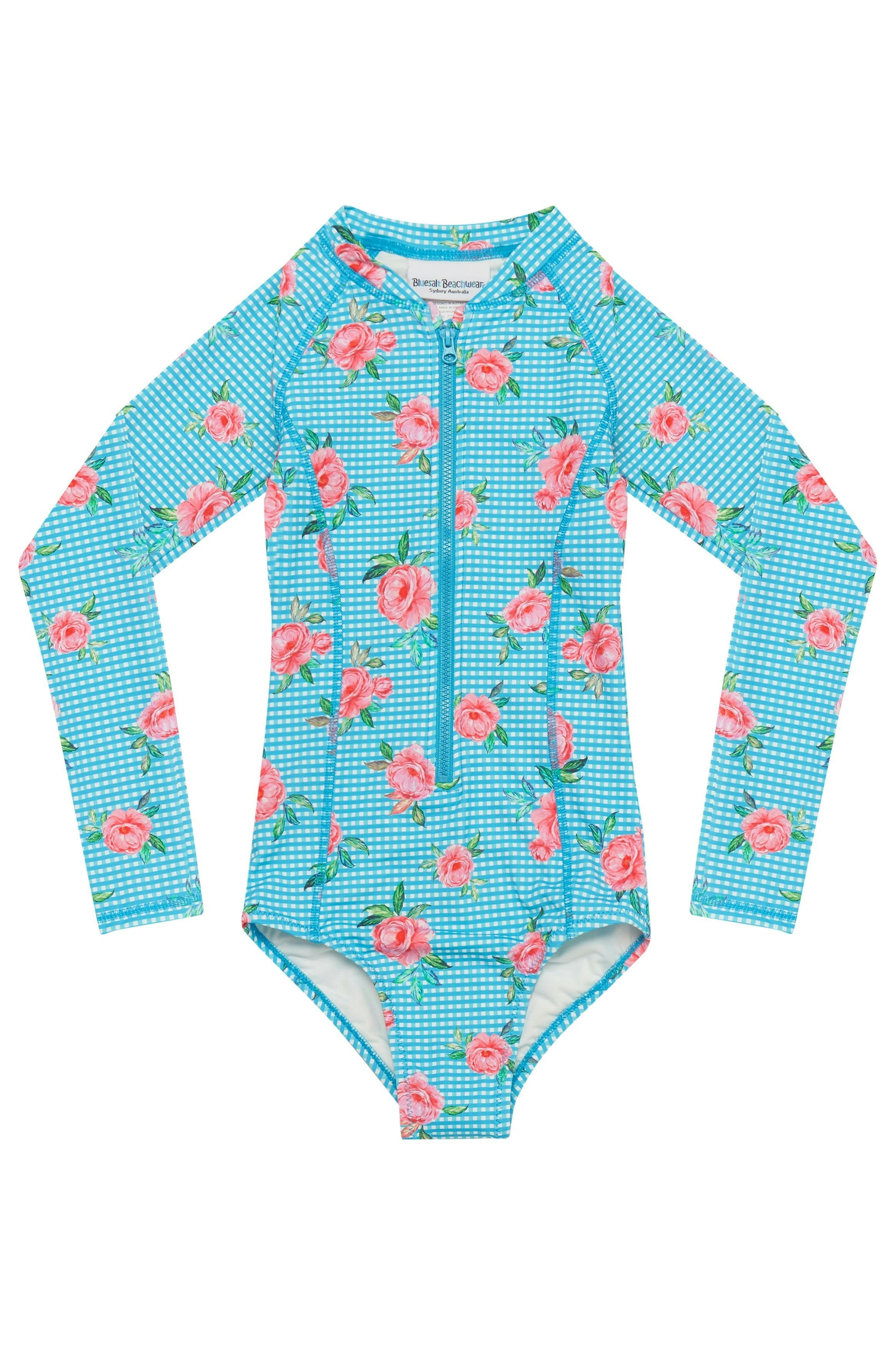 Long sleeve surf swimsuit with matching Beach Hat - Vacation Time print