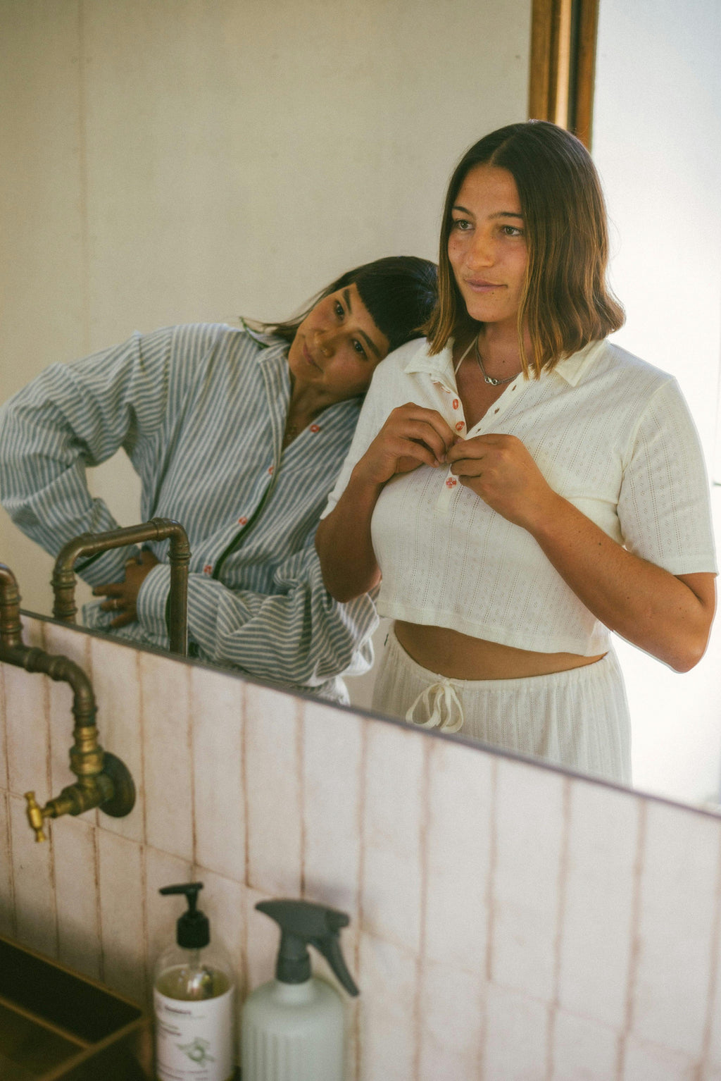 Beach PJ Collar Tee in Cream Pointelle