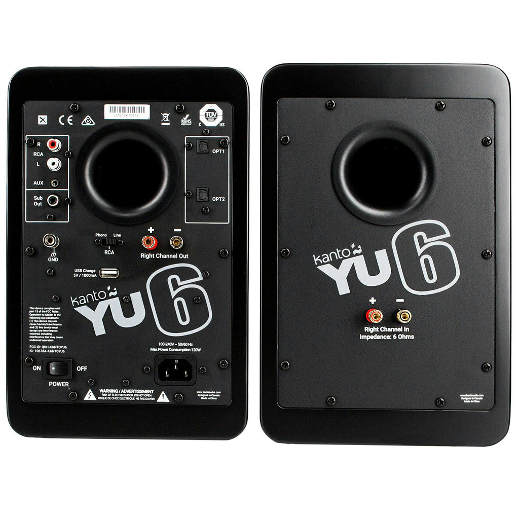 Kanto YU6 200W Powered Bookshelf Speakers with Bluetooth and Phono Preamp - Pair, Matte Black