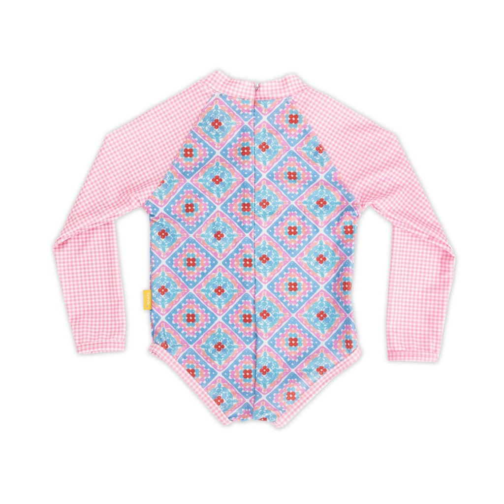 Tyoub Girls Long Sleeve One-Piece Swimsuit Petal Patchwork