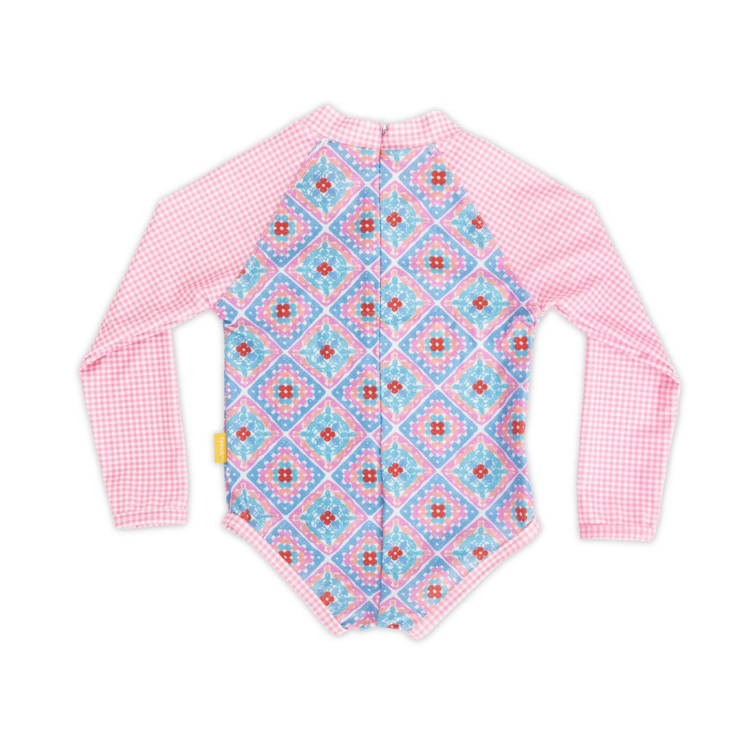 Tyoub Girls Long Sleeve One-Piece Swimsuit Petal Patchwork