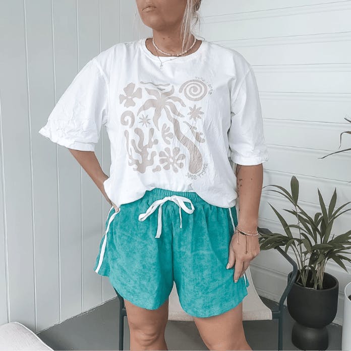 Womens Terry Towelling Shorts | Coastal Green