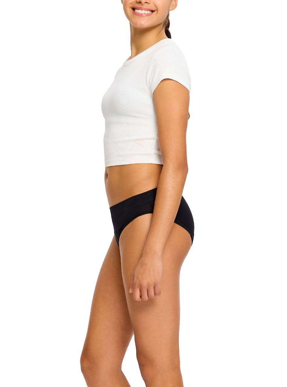 Teen Soft Stretch Seamless Hipster Period Underwear Bikini Moderate Absorbency 3 Pack Black