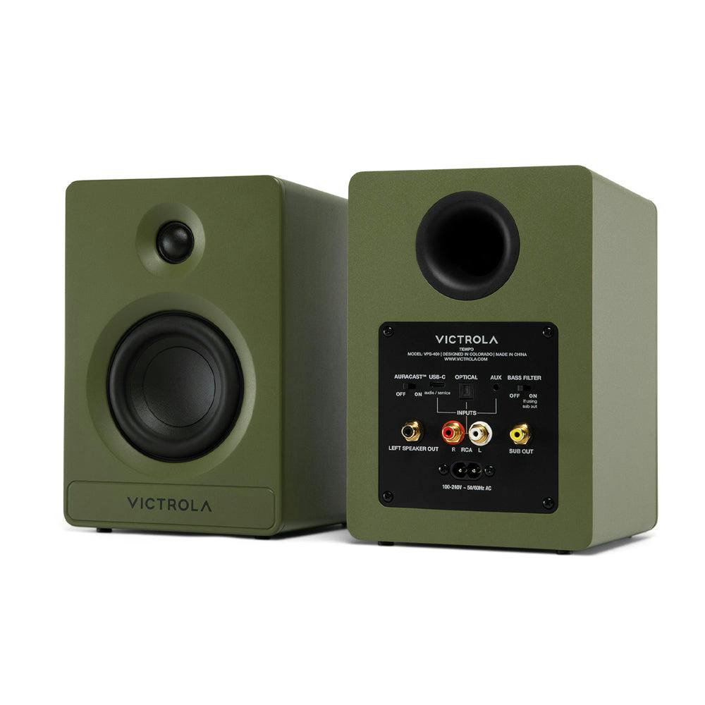 Victrola Automatic Turntable + Victrola Tempo Bookshelf Speakers Bundle - Green