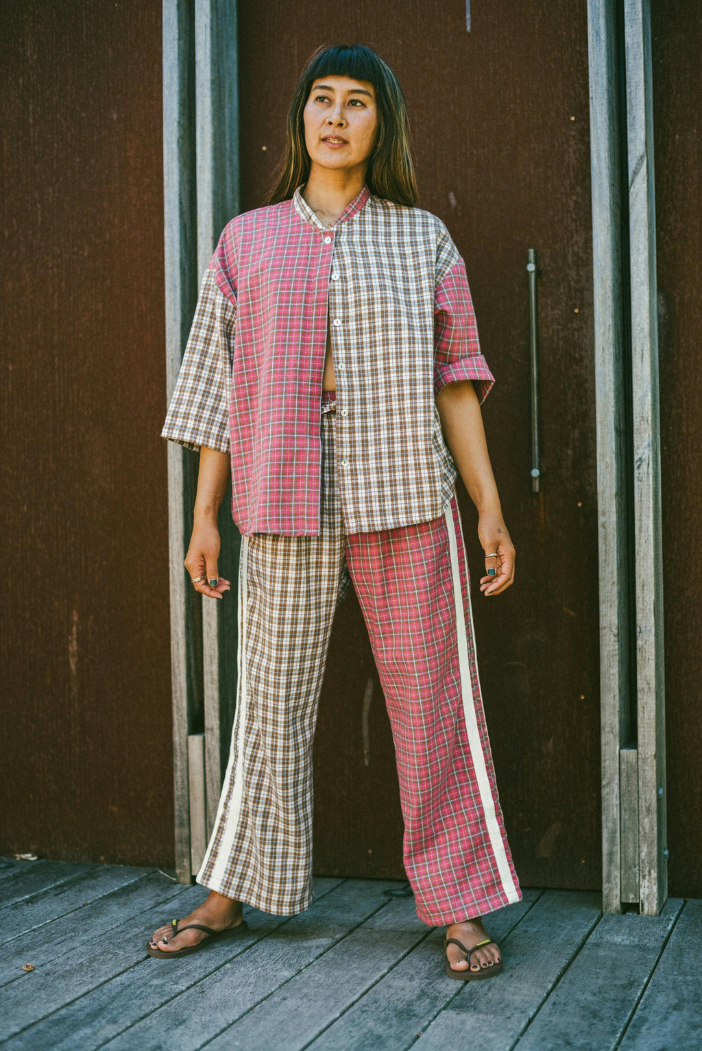 Flannel Flare Pant in Strawberry Milk