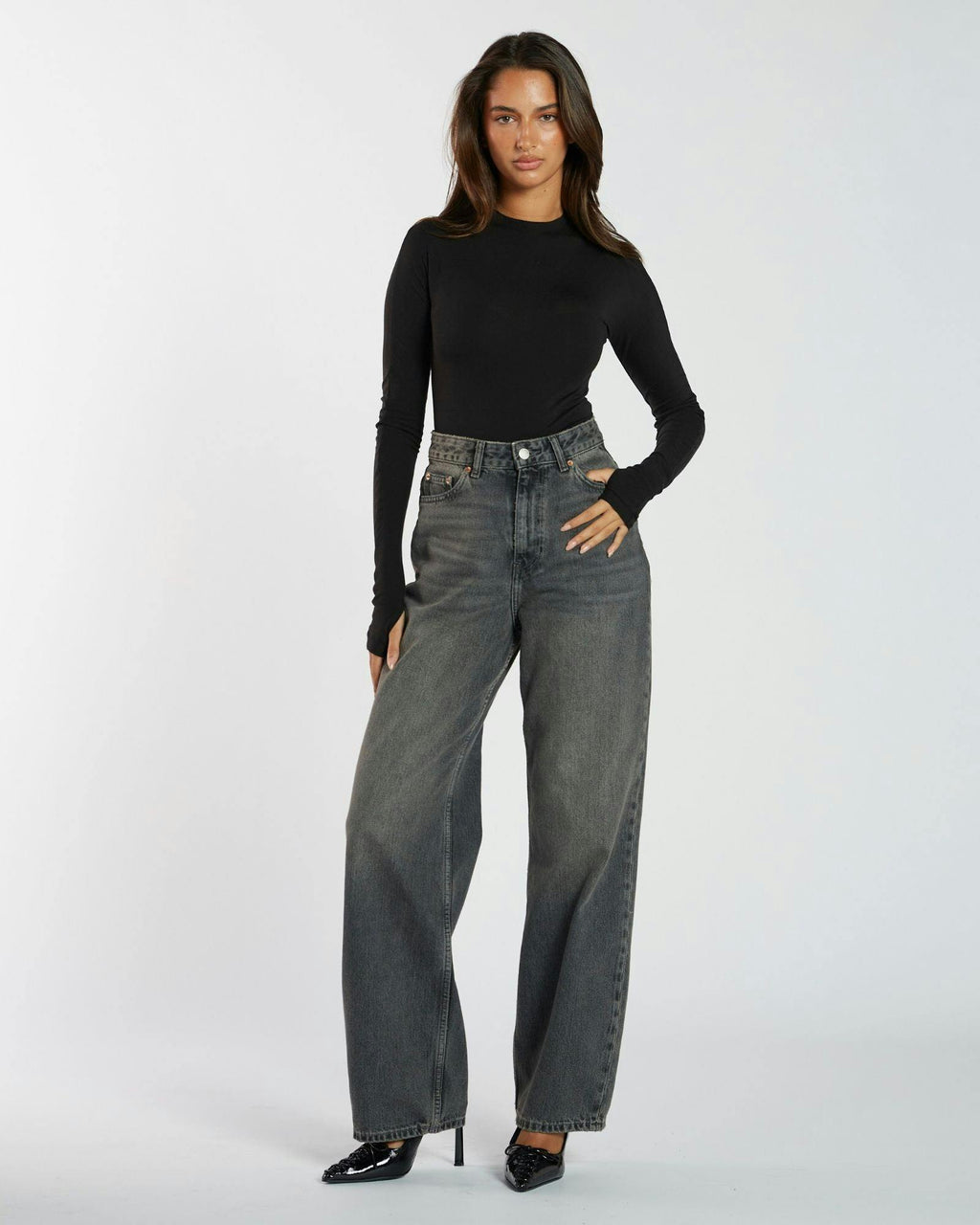 Donna High Relaxed Jeans - Mid Grey Used