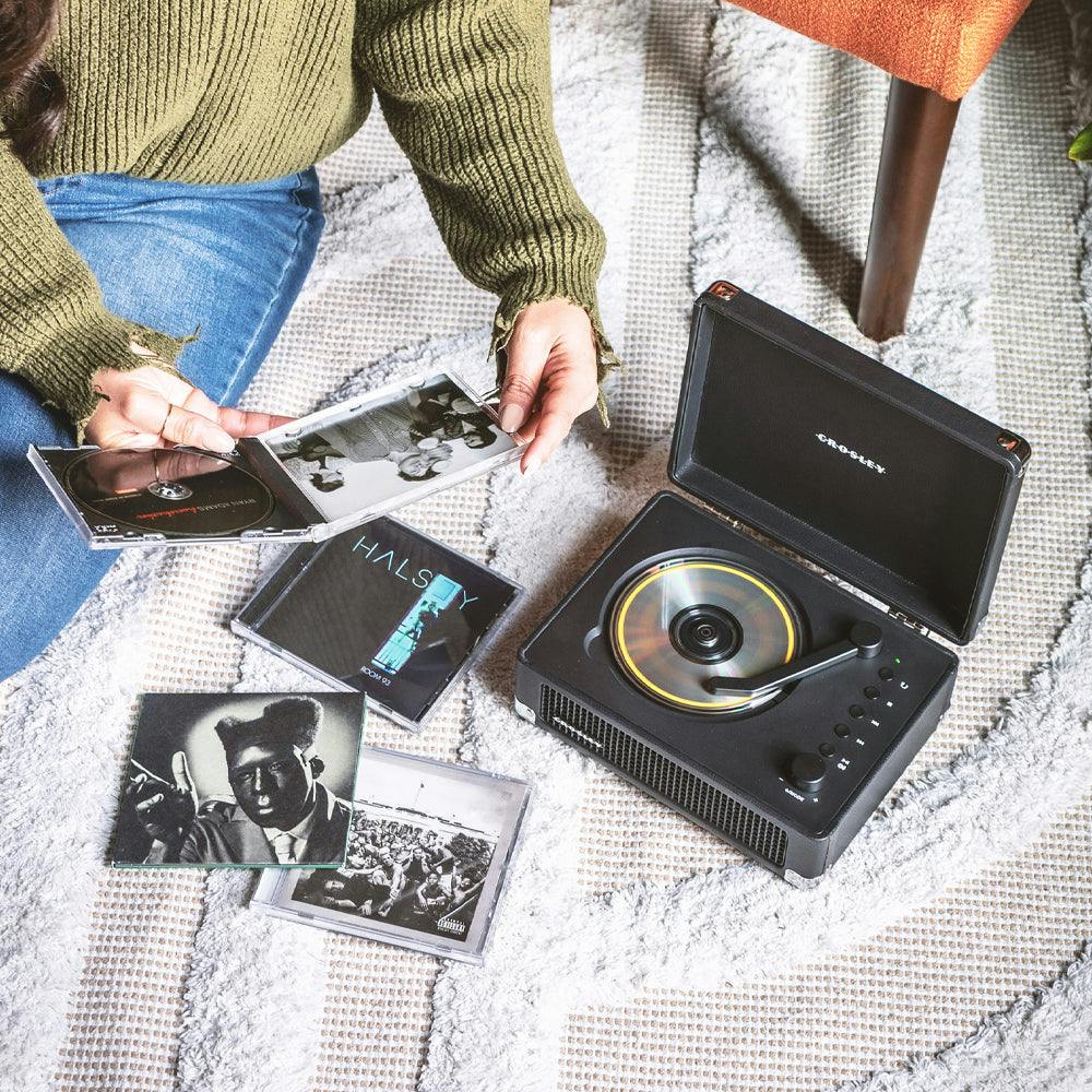 Crosley Cruiser Portable Retro CD Player with Stereo Bluetooth Speakers, FM Radio - Black