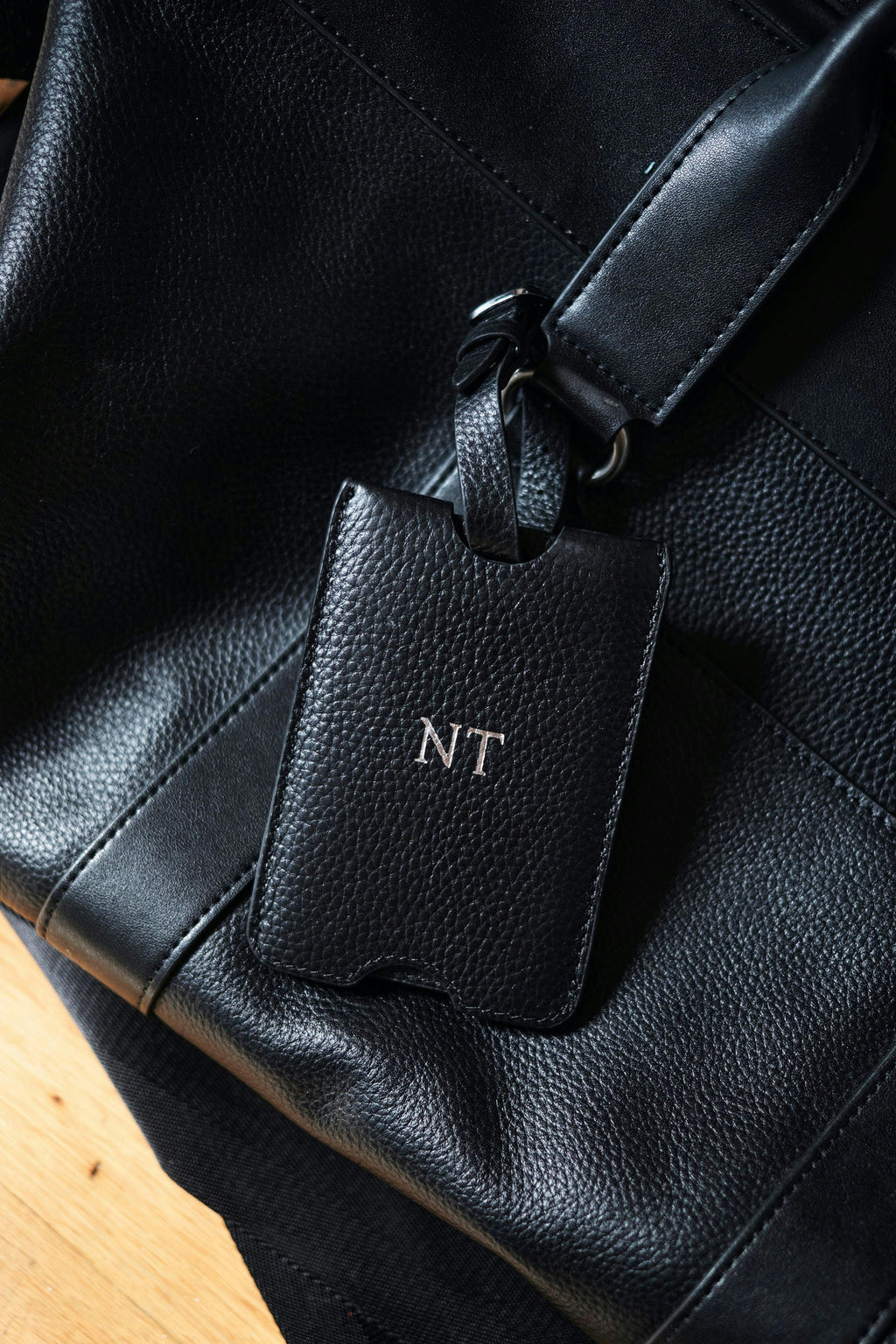 Leather Luggage Tag | Black Silver