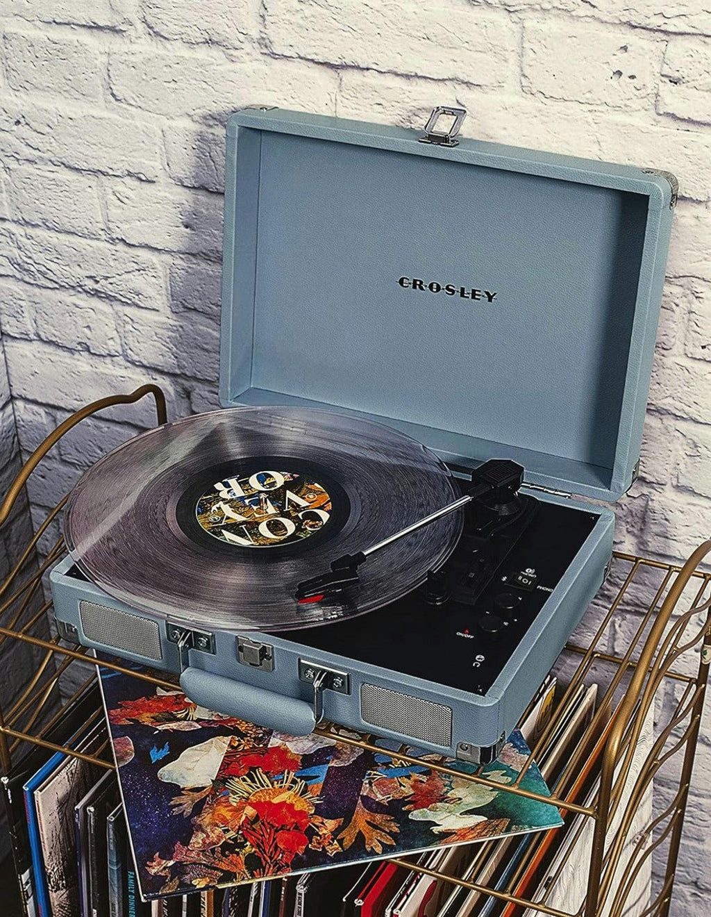 Crosley Cruiser Bluetooth Portable Turntable - Tourmaline  + Bundled Crosley Record Storage Display Stand