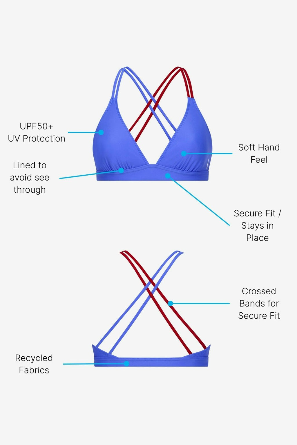 Bikini Top Cross ― Blue / Dark Red