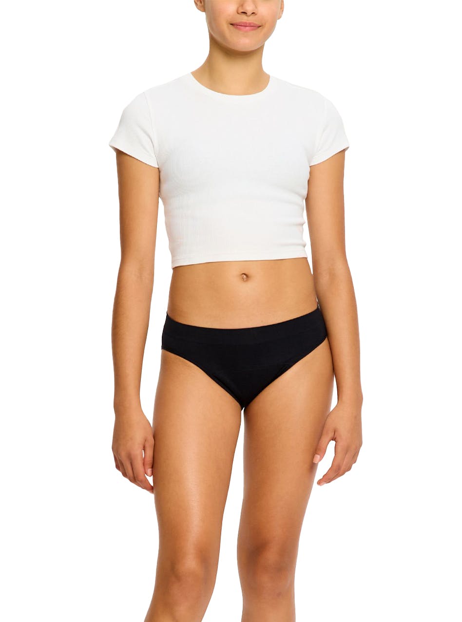 Teen Soft Stretch Seamless Hipster Period Underwear Bikini Moderate Absorbency 3 Pack Black