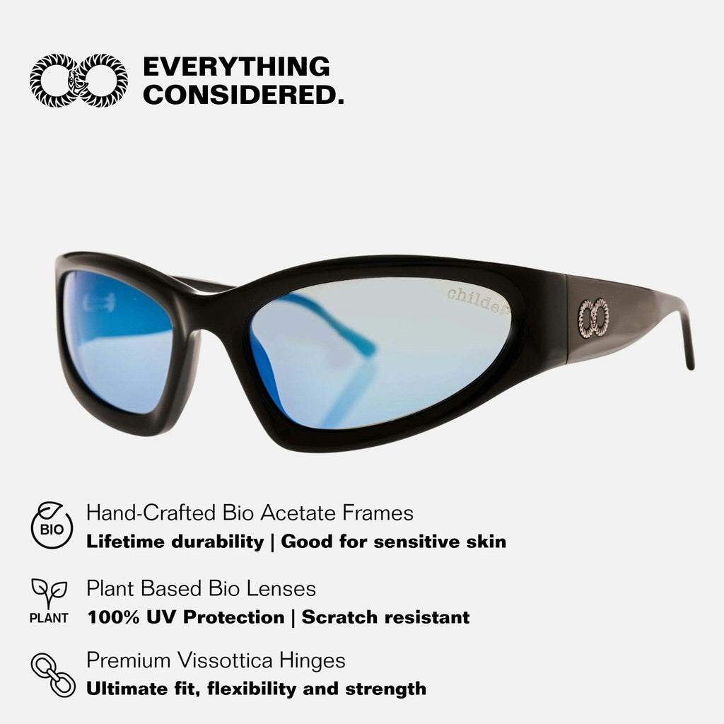 TOMB Gloss Black | Grey Polarised Blue Chrome Mirrored Bio Lens