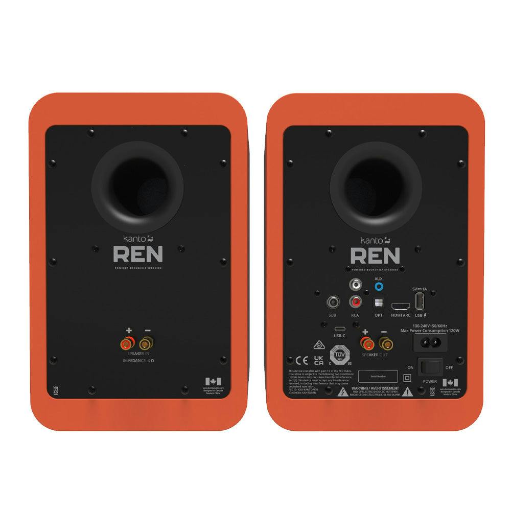 Kanto REN 200W Powered Bookshelf Speakers with HDMI ARC, USB-C, and Bluetooth 5.3 - Matte Orange, Pair