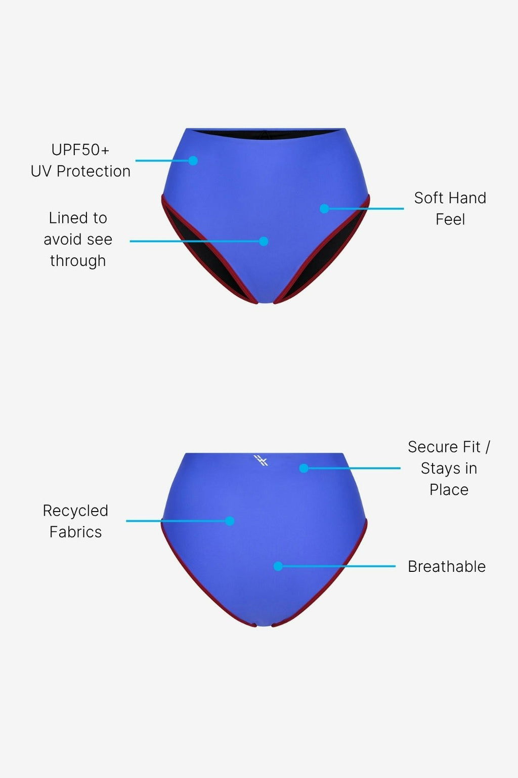 Bikini Bottom High Waist ― Blue / Dark Red