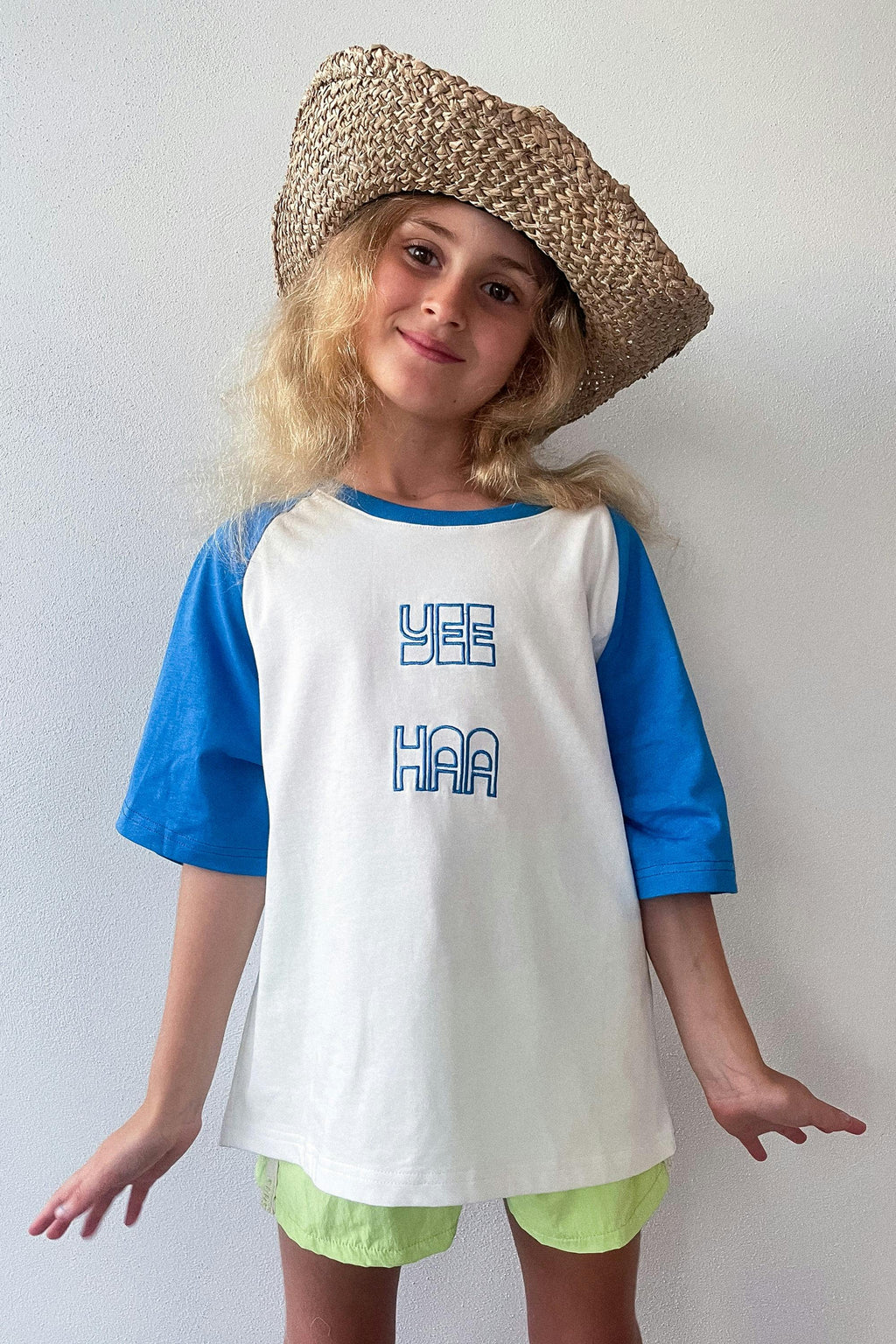 Kids Yee Haa Raglan Tee Shirt - White/Blue