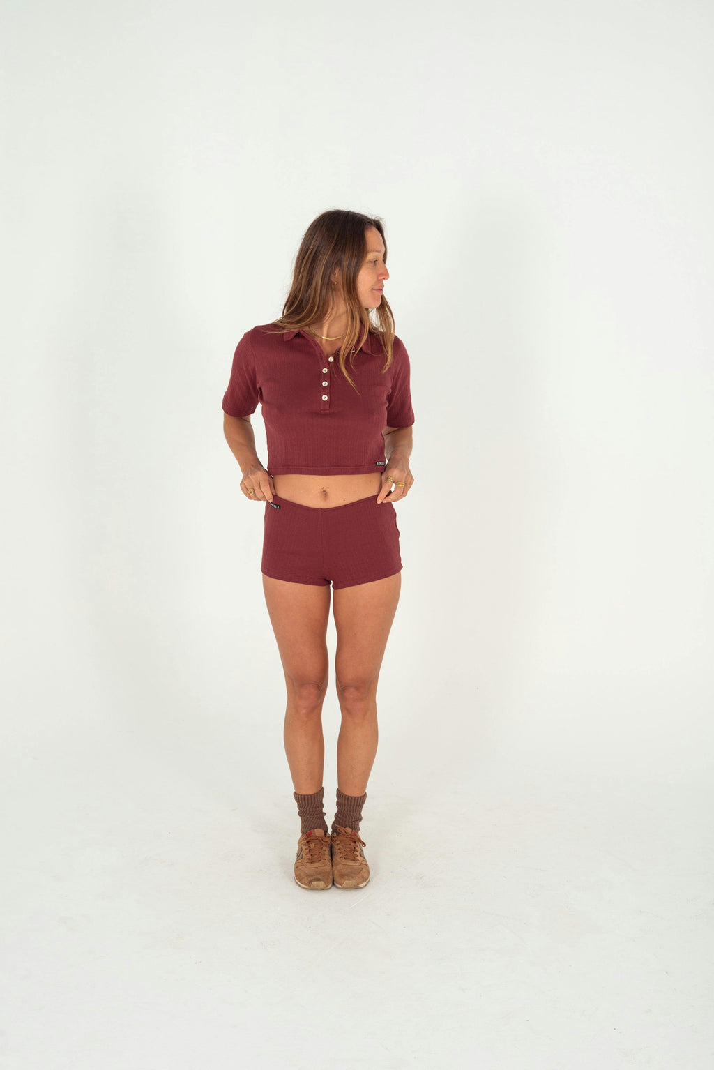 Beach Pj Collar Tee in Burgundy
