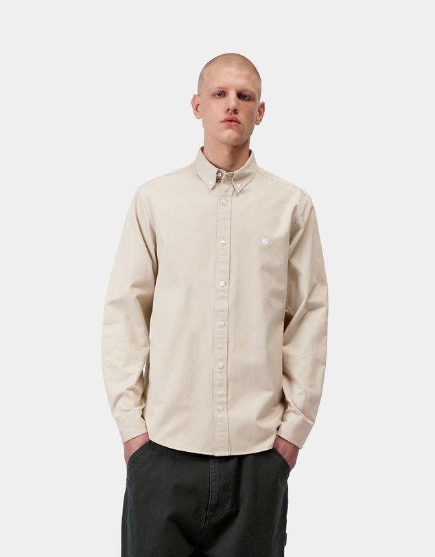 Carhartt WIP Long Sleeve Madison Shirt in Stone / White