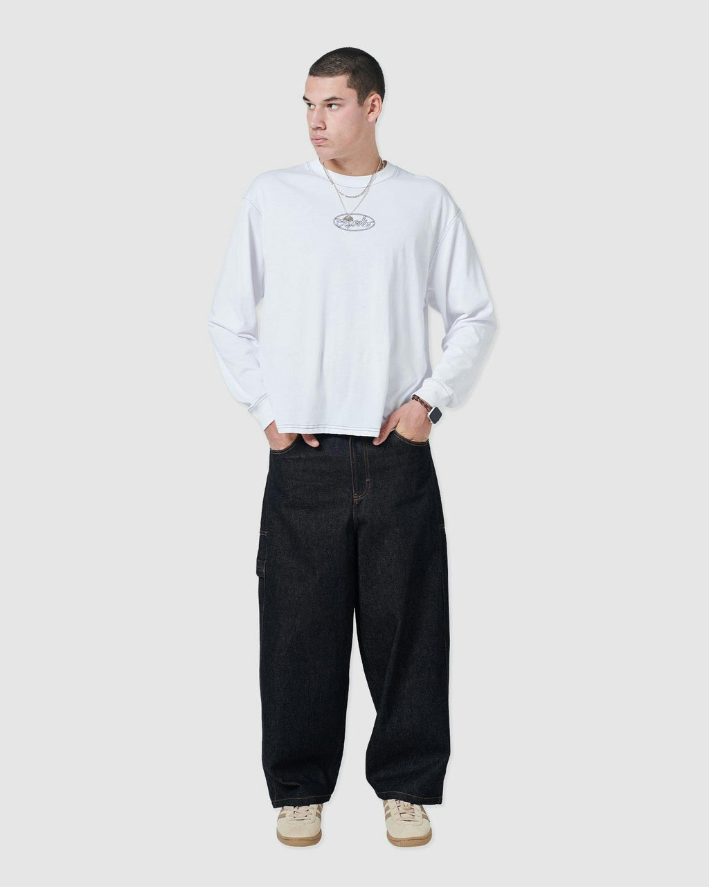 1990 Crop LS T-shirt White