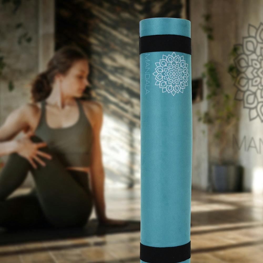 Mandala Yoga Mat Premium Bundle, Includes Yoga Mat 188cm H x 61cm W, Yoga Strap & Steel Hydration Bottle - Teal