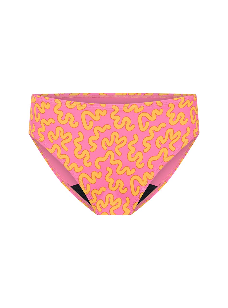 Teen Period Swimwear Bikini Brief Light Absorbency Wavy Pink