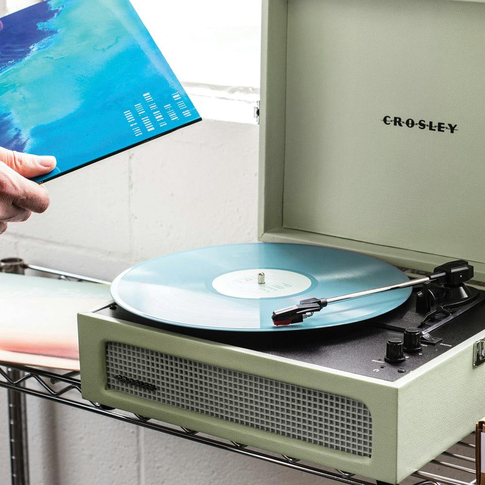 Crosley Voyager Bluetooth Portable Turntable - Sage + Gadhouse Vinyl Rack Bundle - Black