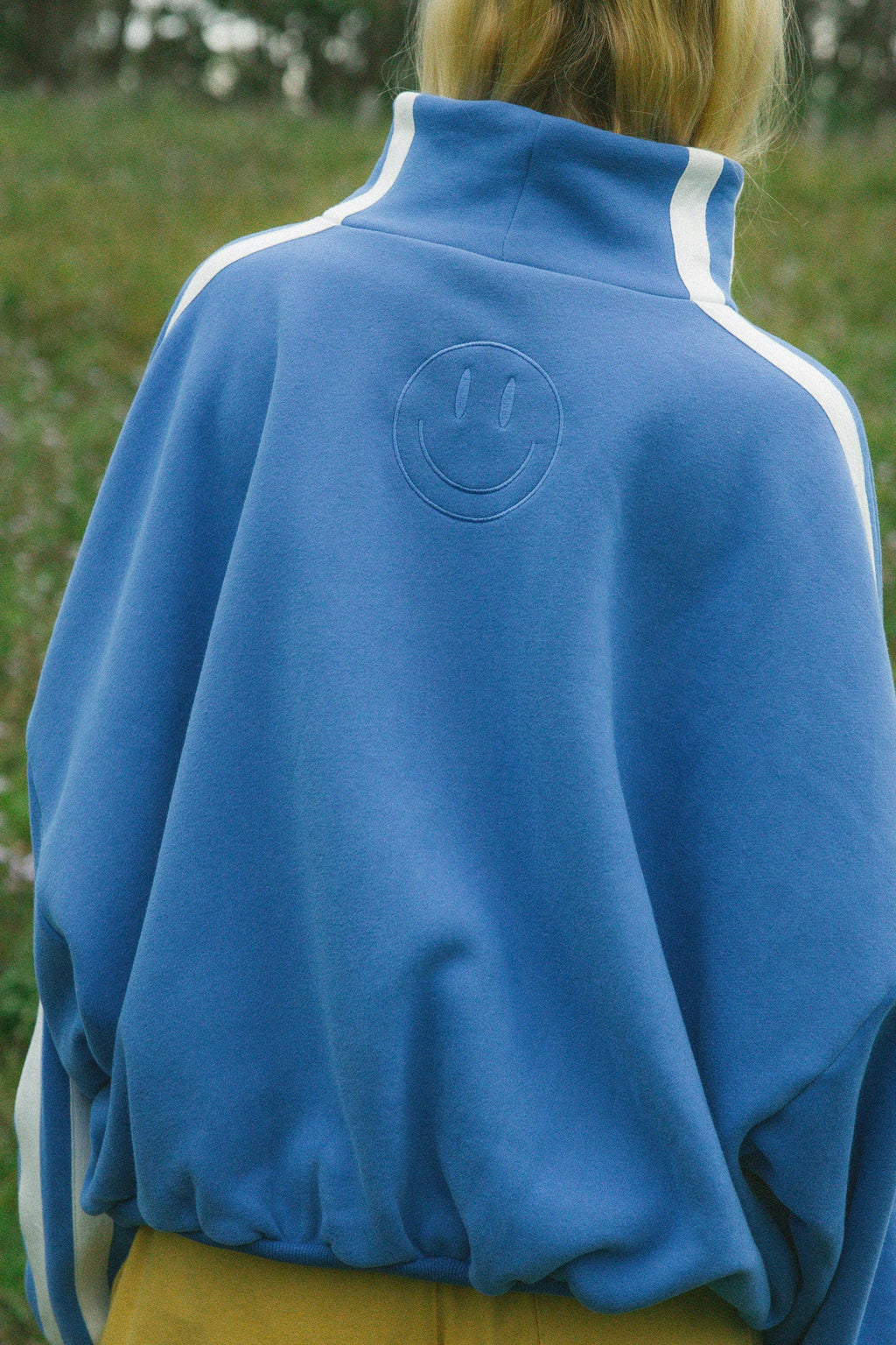 Cloud Sunburst Funnel Neck Sweater - Blue