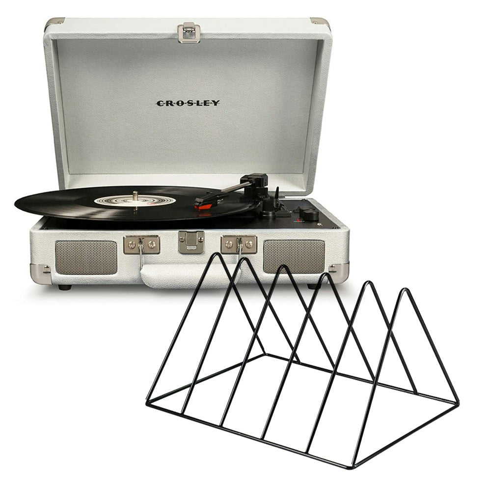 Crosley Cruiser Bluetooth Portable Turntable - White Sands + Gadhouse Vinyl Rack Bundle - Black