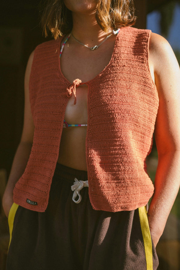 Crochet Tie Vest in Rust image 2